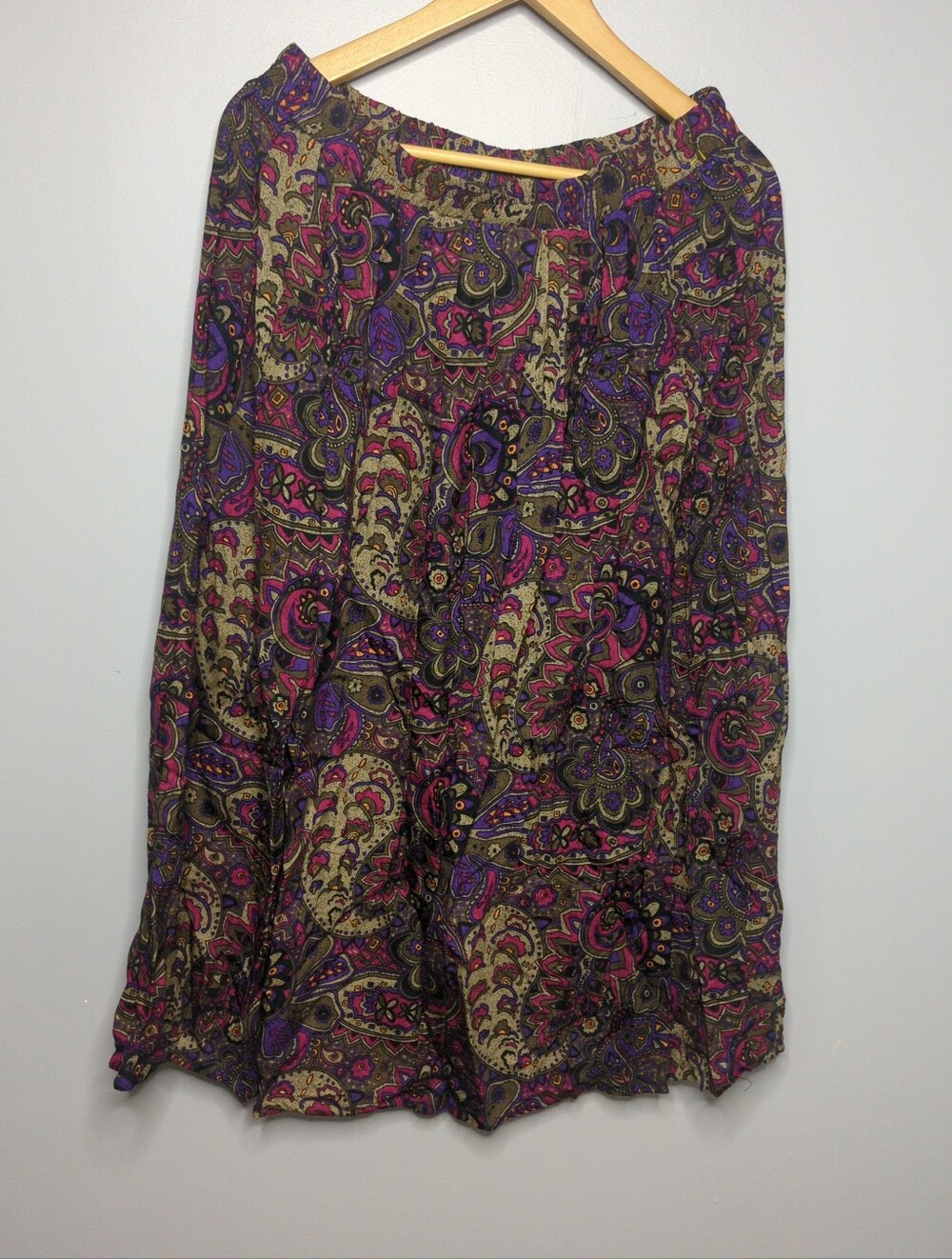 Vintage 90s Sag Harbor Paisley Midi Skirt Elastic Waist Boho Hippie L